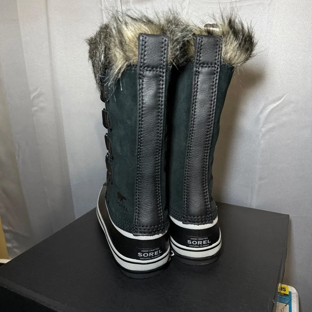 Sorel Joan of Arctic Boots Women 6.5 Black Waterproof Insulated Faux Fur Suede